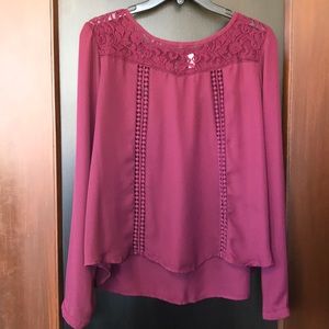 Gorgeous red long sleeve blouse lace detailing